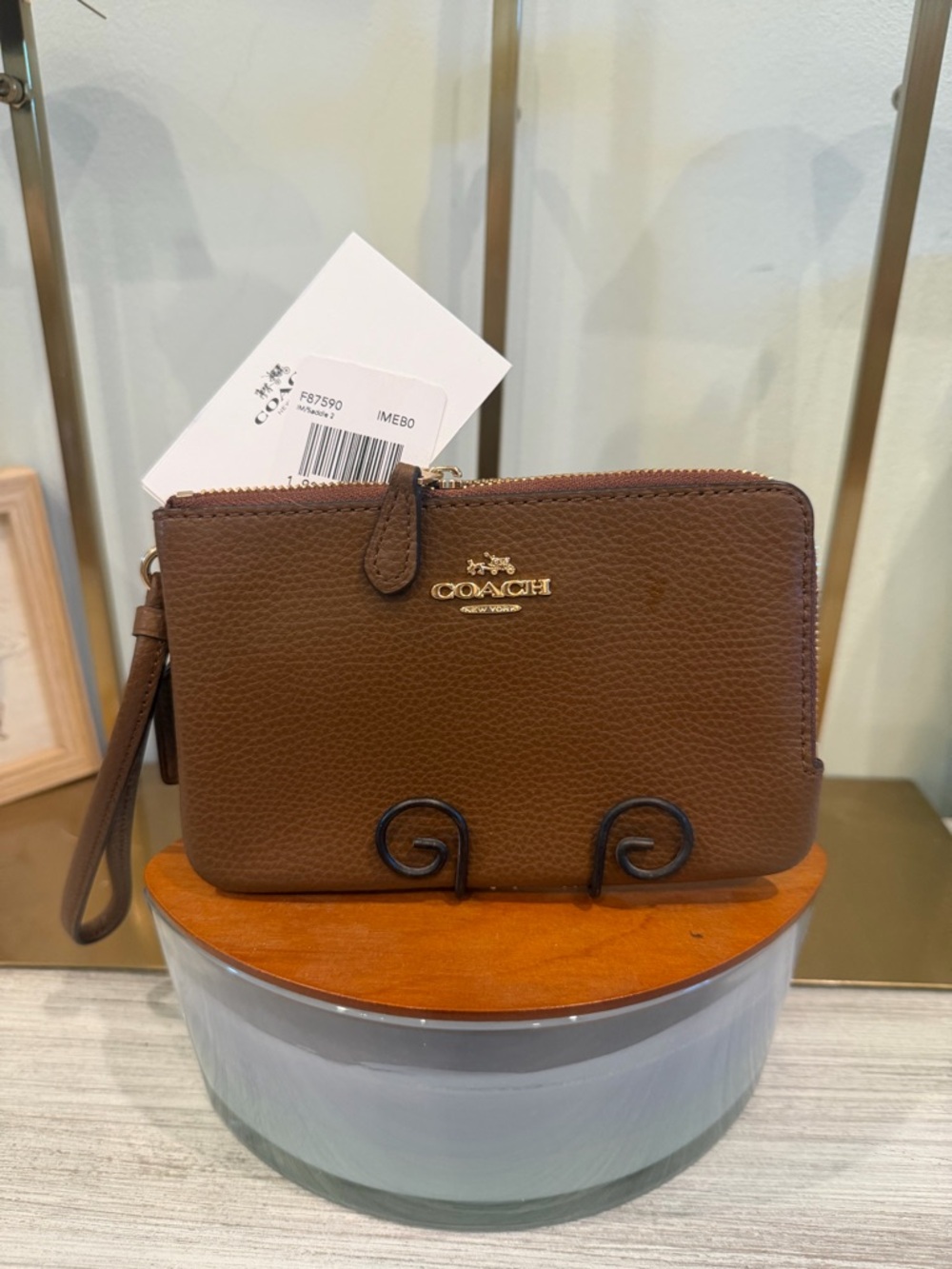 Coach Brown Pebbled Leather Double Wristlet